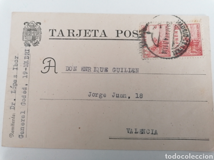 Postales: POSTAL DE MADRID A VALENCIA 1943. REMITE EL DOCTOR LOPEZ IBOR.