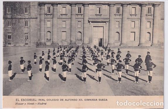 Postales: El Escorial Real Colegio de Alfonso XII, Gimnasia Sueca. Hauser y Menet. Sin circular.