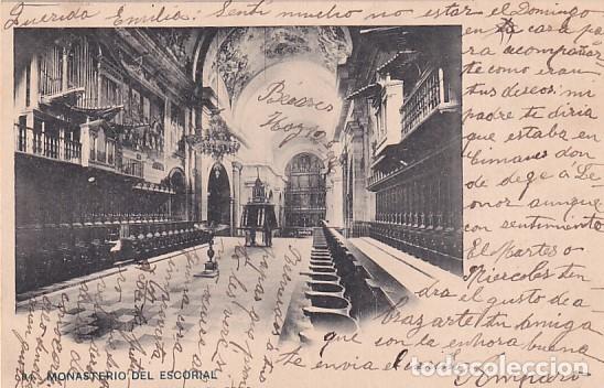 Postales: 34 Monasterio del Escorial. Iglesia. Coro. Puerta Hauser y Menet Reverso sin dividir.