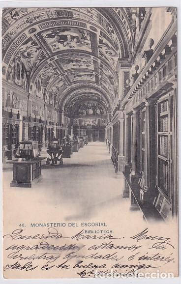 Postales: 46 Monasterio del Escorial. Biblioteca. Hauser y Menet Reverso sin dividir.