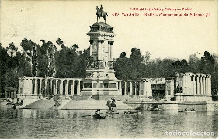 Postales: N&ordm; 619-MADRID. Retiro. Monumento de Alfonso XII. Circulada en 1913. ED. FOTOTIPIA CASTA&Ntilde;EIRA Y &Aacute;LV