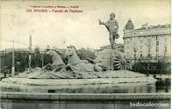 Postales: N&ordm; 535-MADRID. Fuente de Neptuno. Circulada en 1913. ED. FOTOTIPIA CASTA&Ntilde;EIRA Y &Aacute;LVAREZ