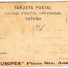 Postales: MADRID -PUBLICITARIA- ”LA EUROPEA” PLAZA STA. ANA, 24 - ANVERSO PALACIO REAL ENTRADA CAMPO DEL MORO