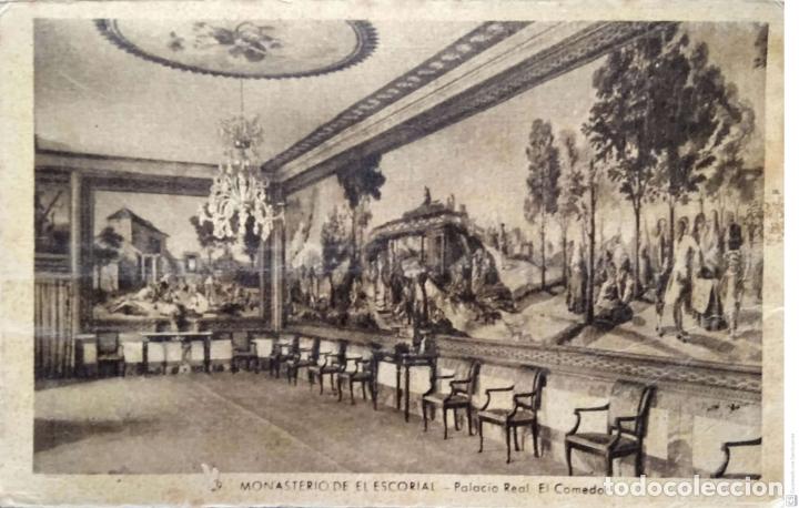 Cartes Postales: Monasterio de El Escorial. 19 Palacio Real: El Comedor. Heliotipia Art&iacute;stica Espa&ntilde;ola. Nueva. Blanco