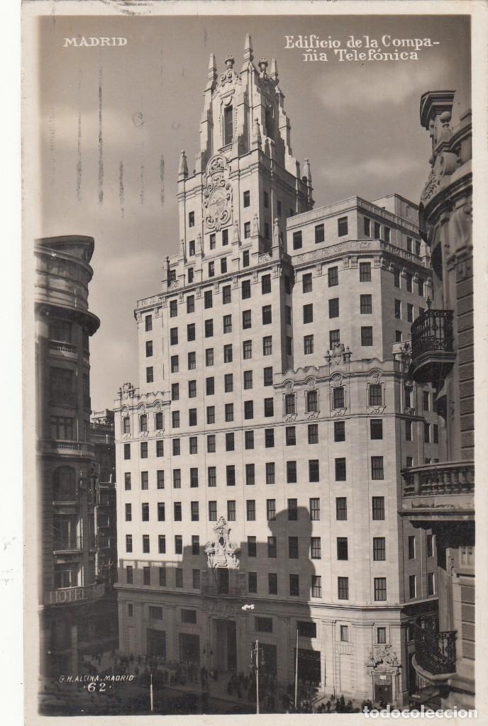 Postales: POSTAL: MADRID 1934. EDIFICIO DE LA COMPA&Ntilde;IA TELEFONICA - G.H. ALSINA - Foto 1