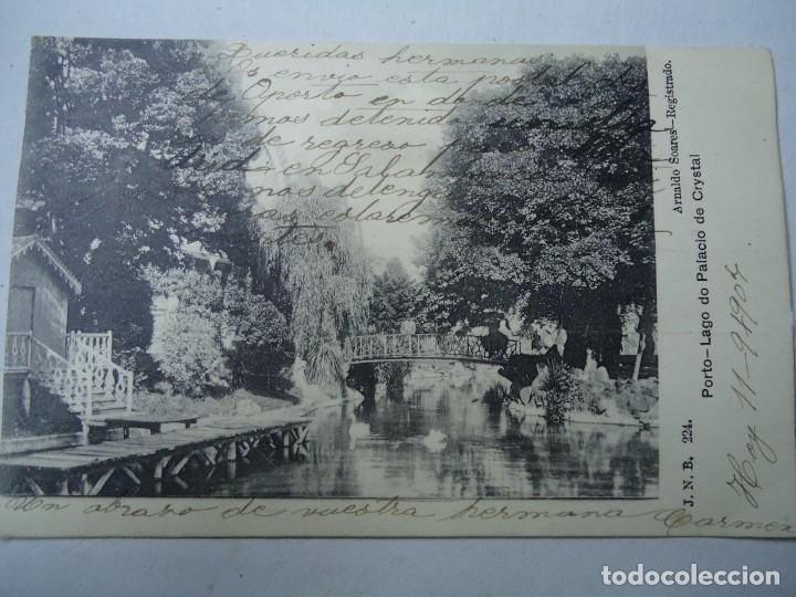 Postales: TARJETA 1904 PORTO LAGO DO PALACIO DE CRYSTAL CON SELLO DIRECION HOTEL MIRANDA EL ESCORIAL