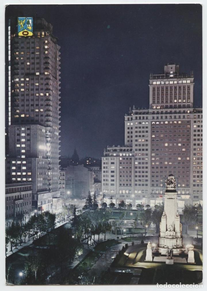 Postales: N&ordm; 59-MADRID. Monumento a Cervantes. Vista nocturna. Escrita en 1962. ED. DOM&Iacute;NGUEZ