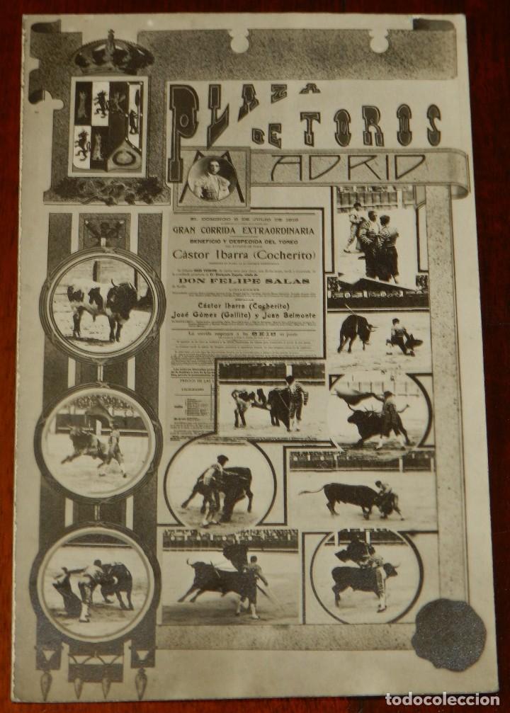 Postkarten: FOTO POSTAL DE CARTEL DE LA CORRIDA DE TOROS DE MADRID, 8 DE JULIO DE 1919, CON CASTOR IBARRA (COCHE