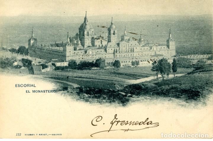 Postales: El Escorial. Monasterio. 1900. Con sello pel&oacute;n