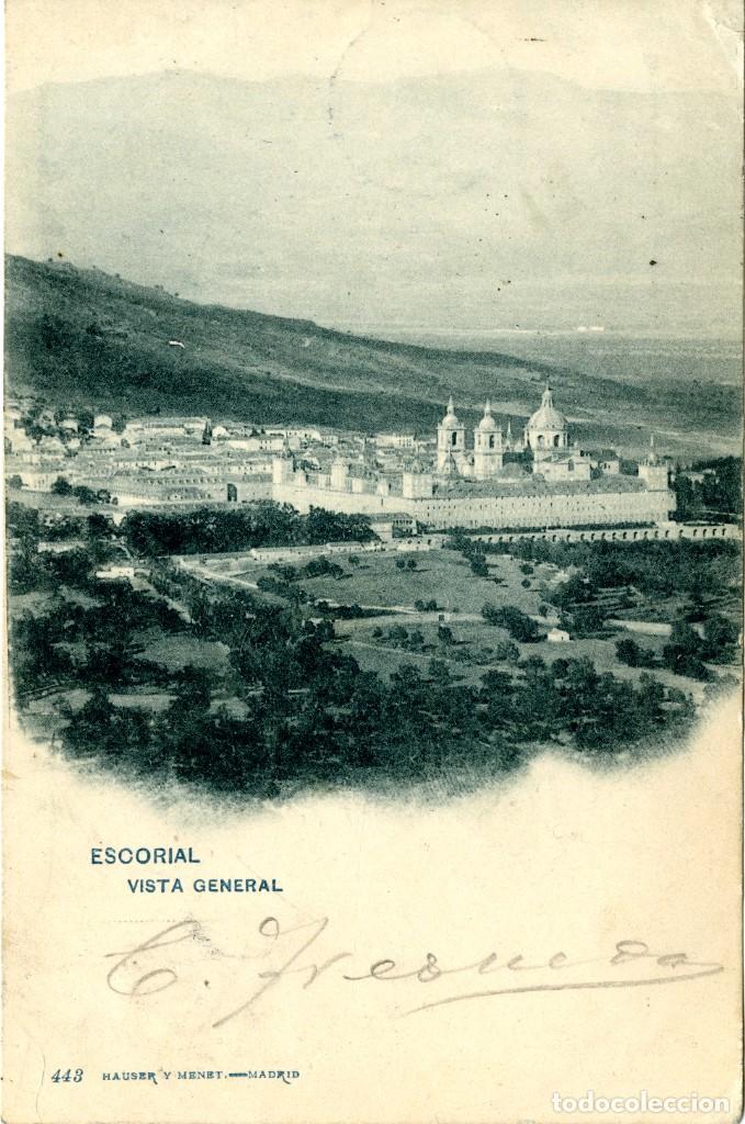 Postales: El Escorial. Vista general. 1900. Con sello pel&oacute;n