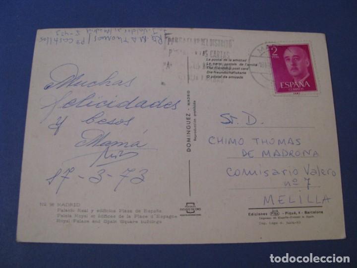 Postales: POSTAL DE MADRID. PALACIO REAL Y EDIFICIOS PLAZA DE ESPA&Ntilde;A. DOMINGUEZ. CIRCULADA. - Foto 2