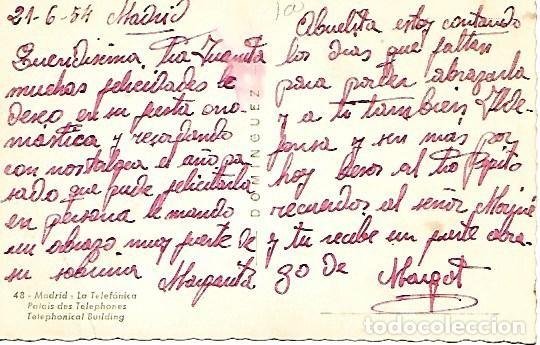 Postales: MADRID - 48. LA TELEF&Oacute;NICA - ESCRITA - 1954 - Foto 2