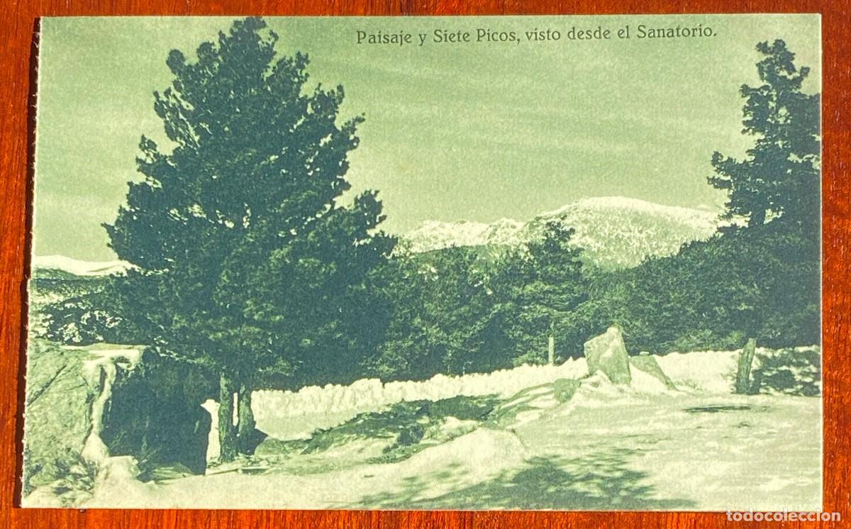 Postais: REAL SANATORIO DEL GUADARRAMA, PAISAJE Y SIETE PICOS, VISTO DESDE EL SANATORIO, HELIOTIPIA DE KALLME