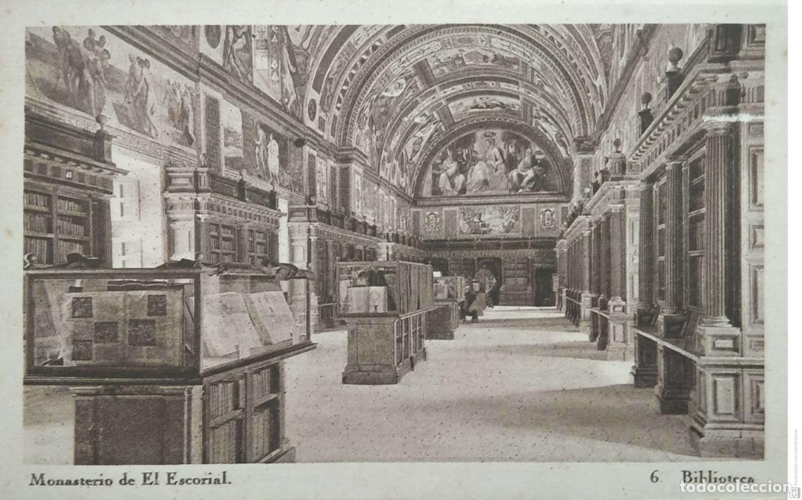 Postales: El Escorial. 6 Biblioteca. Huecograbado Hauser y Menet. Nueva. Blanco/Negro