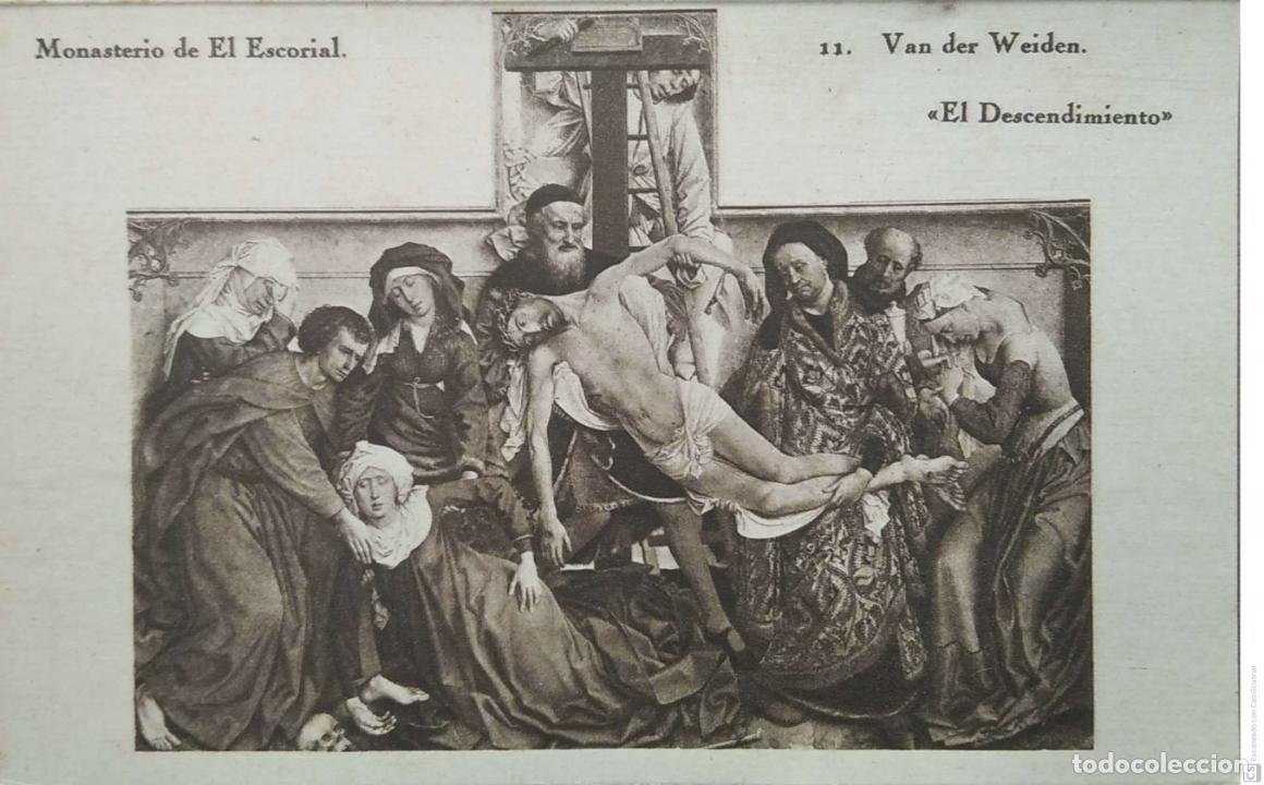Postales: El Escorial. 11 Van der Weiden: El Descendimiento. Huecograbado Hauser y Menet. Nueva. Blanco/Negro