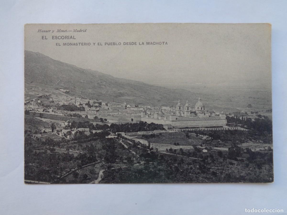Postcards: POSTAL DE EL ESCORIAL : EL MONASTERIO Y EL PUEBLO DESDE LA MACHOTA . PRINCIPIOS DE SIGLO