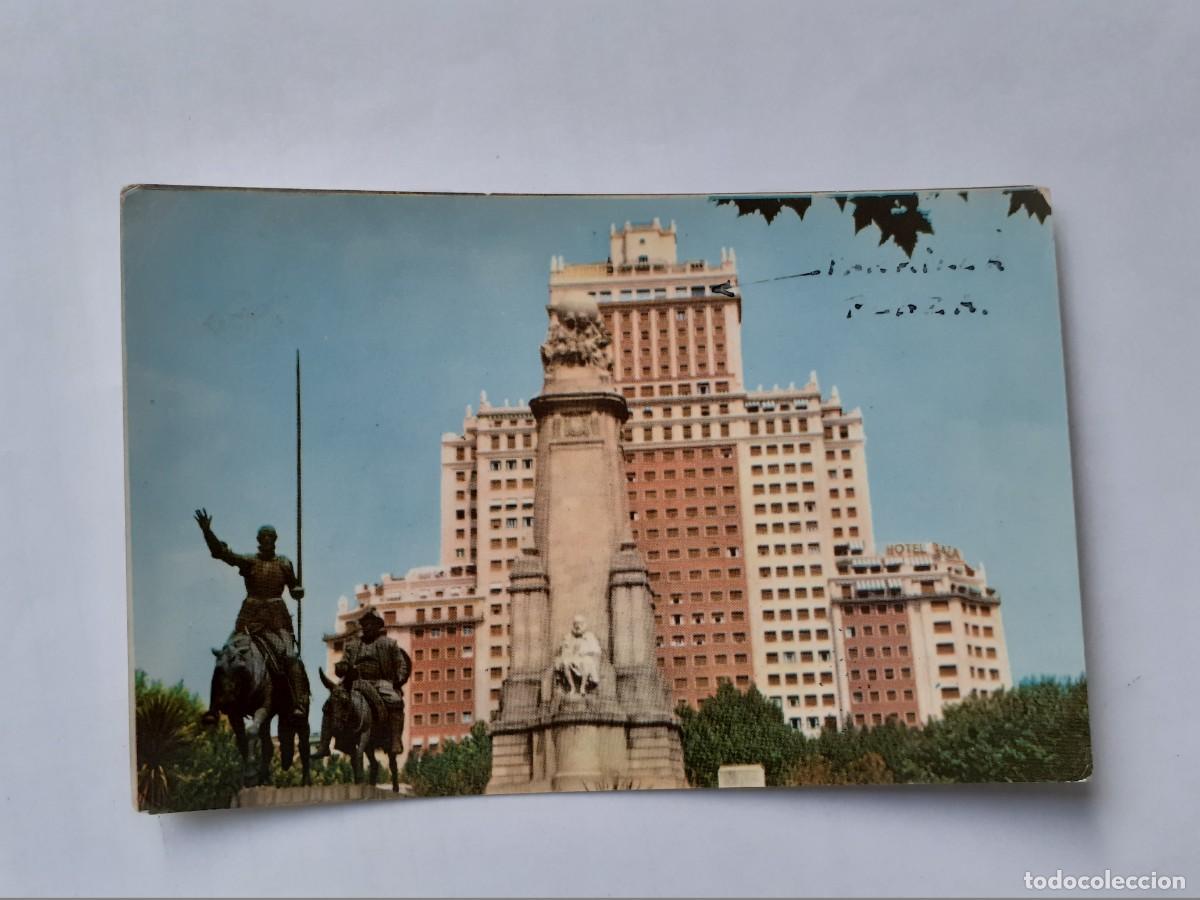 Postales: POSTAL - MADRID - MONUMENTO A CERVANTES Y EDIFICIO ESPA&Ntilde;A - ROSETTE - ESCRITA - Foto 1
