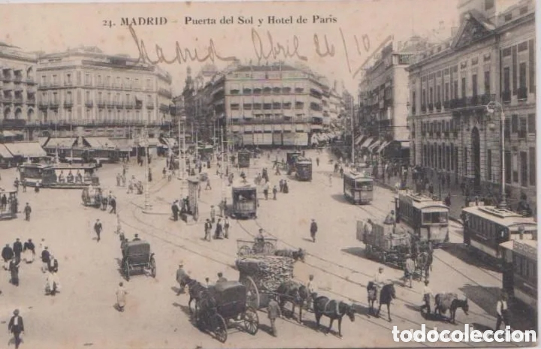 Postales: MADRID - PUERTA DEL SOL Y HOTEL DE PAR&Iacute;S - Foto 1