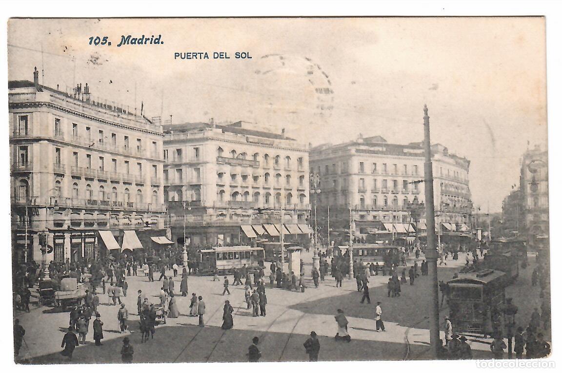 Postales: POSTAL MADRID PUERTA DEL SOL CIRCULADA 1909 - Foto 1