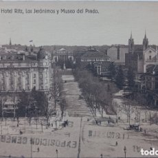 Postales: POSTAL 15. MADRID. HOTEL RITZ, LOS JERÓNIMOS Y MUSEO DEL PRADO. SELLO 15 CTS ALFONSO XIII
