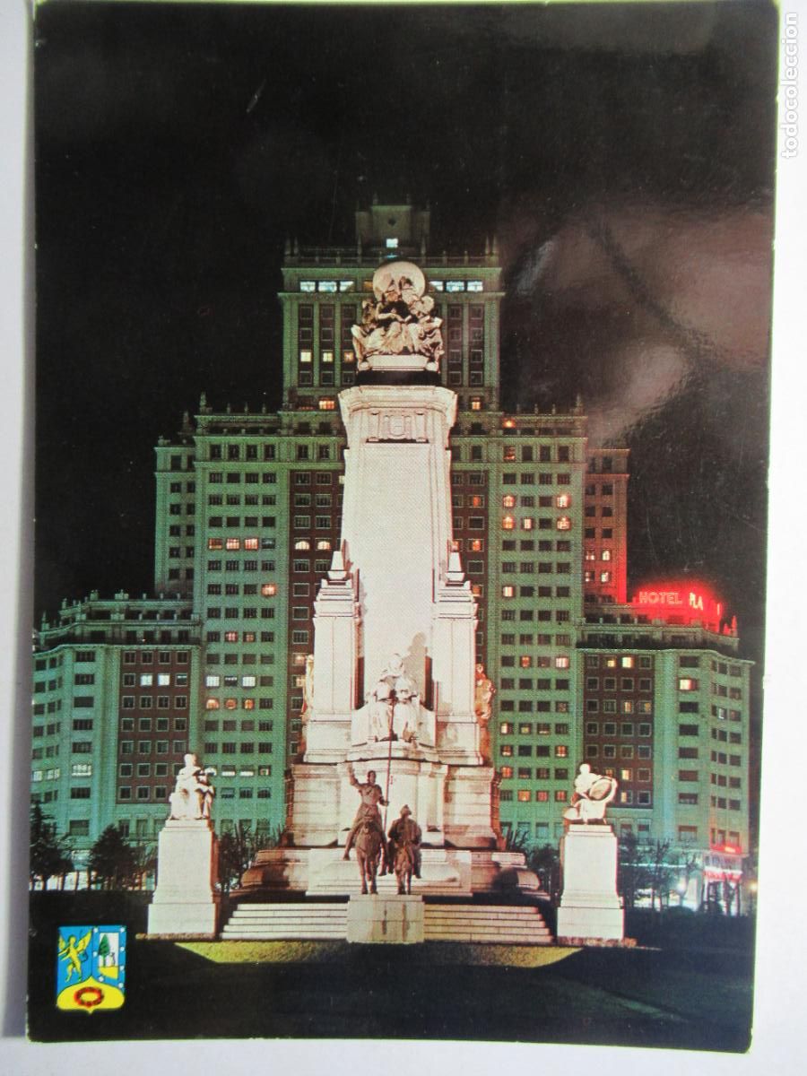Postales: Madrid - Monumento a Cervantes y Edificio Espa&ntilde;a - Foto 1