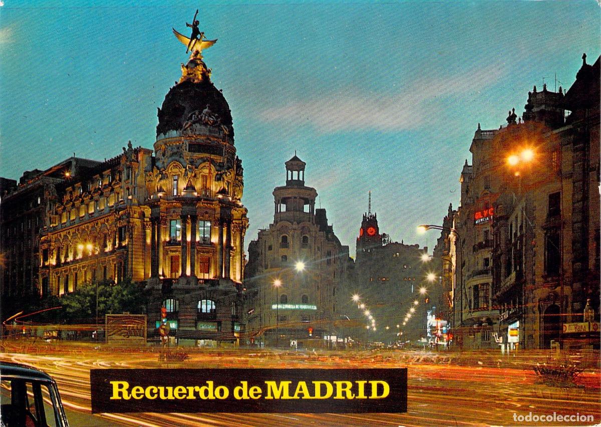Postales: Postal de Madrid Edificio Metr&oacute;polis y Gran V&iacute;a Vista Nocturna - Foto 1