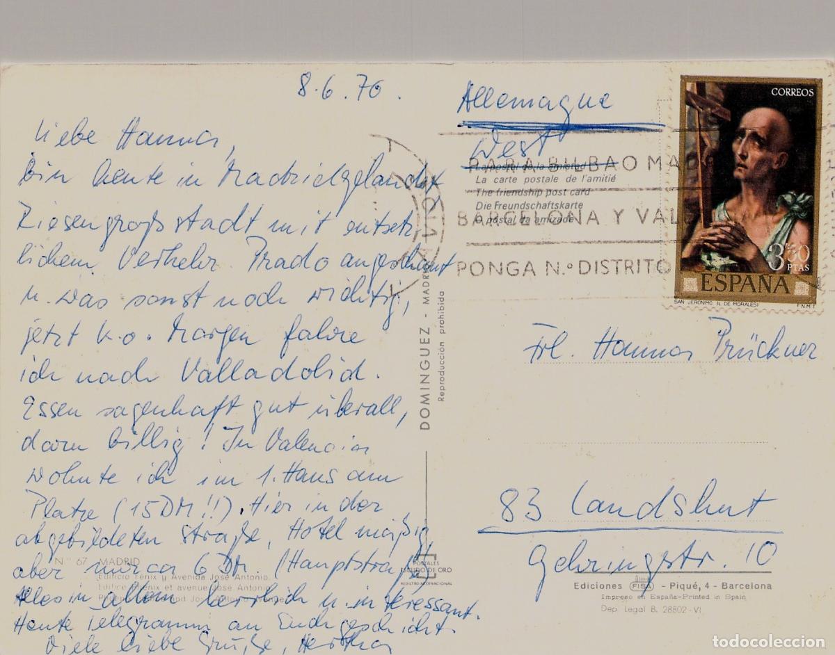 Postales: Tarjeta Postal Madrid Edificio Metr&oacute;polis y Gran V&iacute;a Circulada - Foto 2