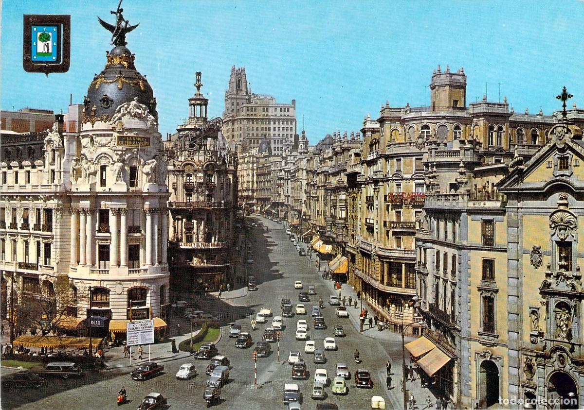 Postales: Tarjeta Postal Madrid Edificio Metr&oacute;polis y Gran V&iacute;a Circulada - Foto 1
