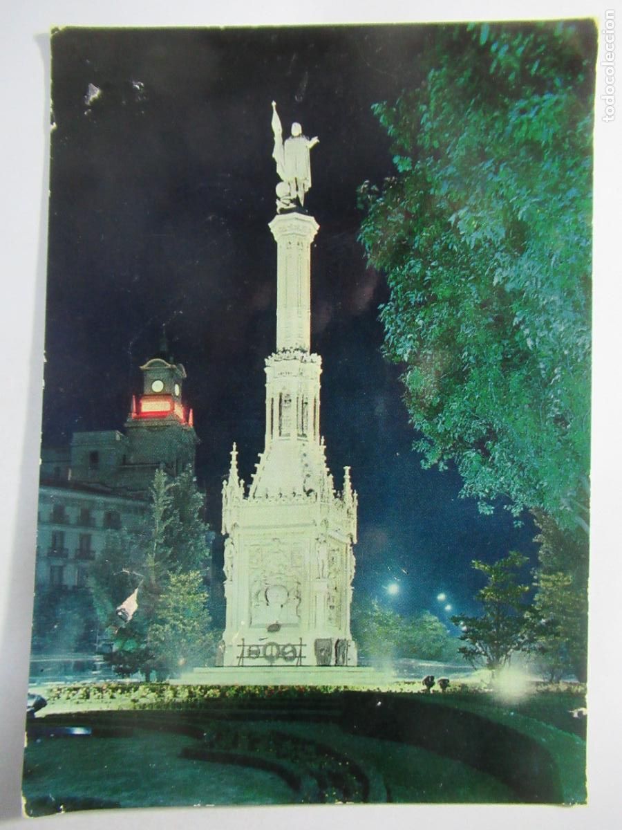 Postales: Madrid - Monumento a Col&oacute;n. Nocturna