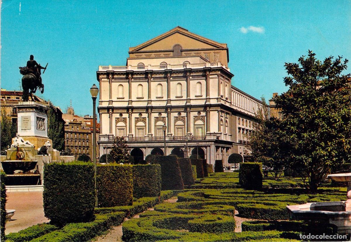 Postales: Postal de la Plaza de Isabel II y Teatro Real de Madrid