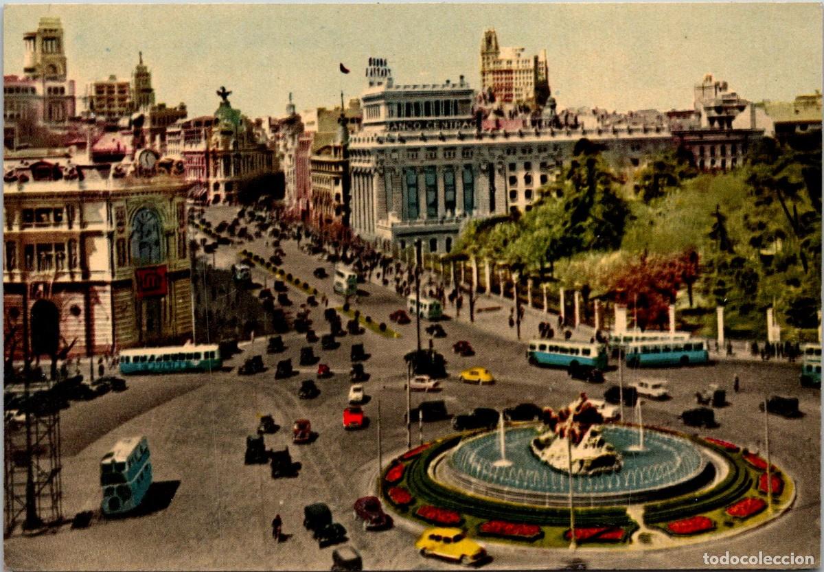 Postales: Madrid - Plaza de Cibeles - Foto Relieve 5 - Coloreada - 143x99mm - Autob&uacute;s 2 Pisos x3