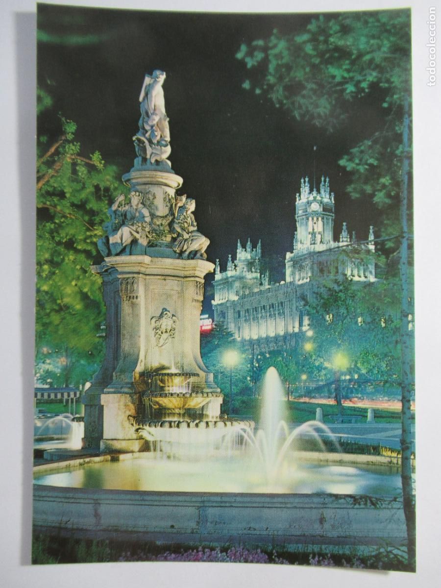 Postales: Madrid - Sal&oacute;n del Prado. Fuente de las Conchas. Aspecto nocturno - S/C