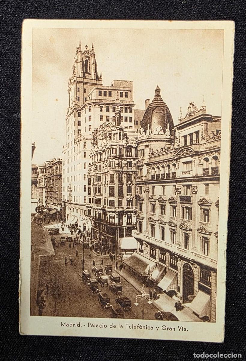 Postales: P.922 Postal antigua Madrid Gran V&iacute;a y Palacio de la Telef&oacute;nica &ndash; Vista urbana hist&oacute;rica