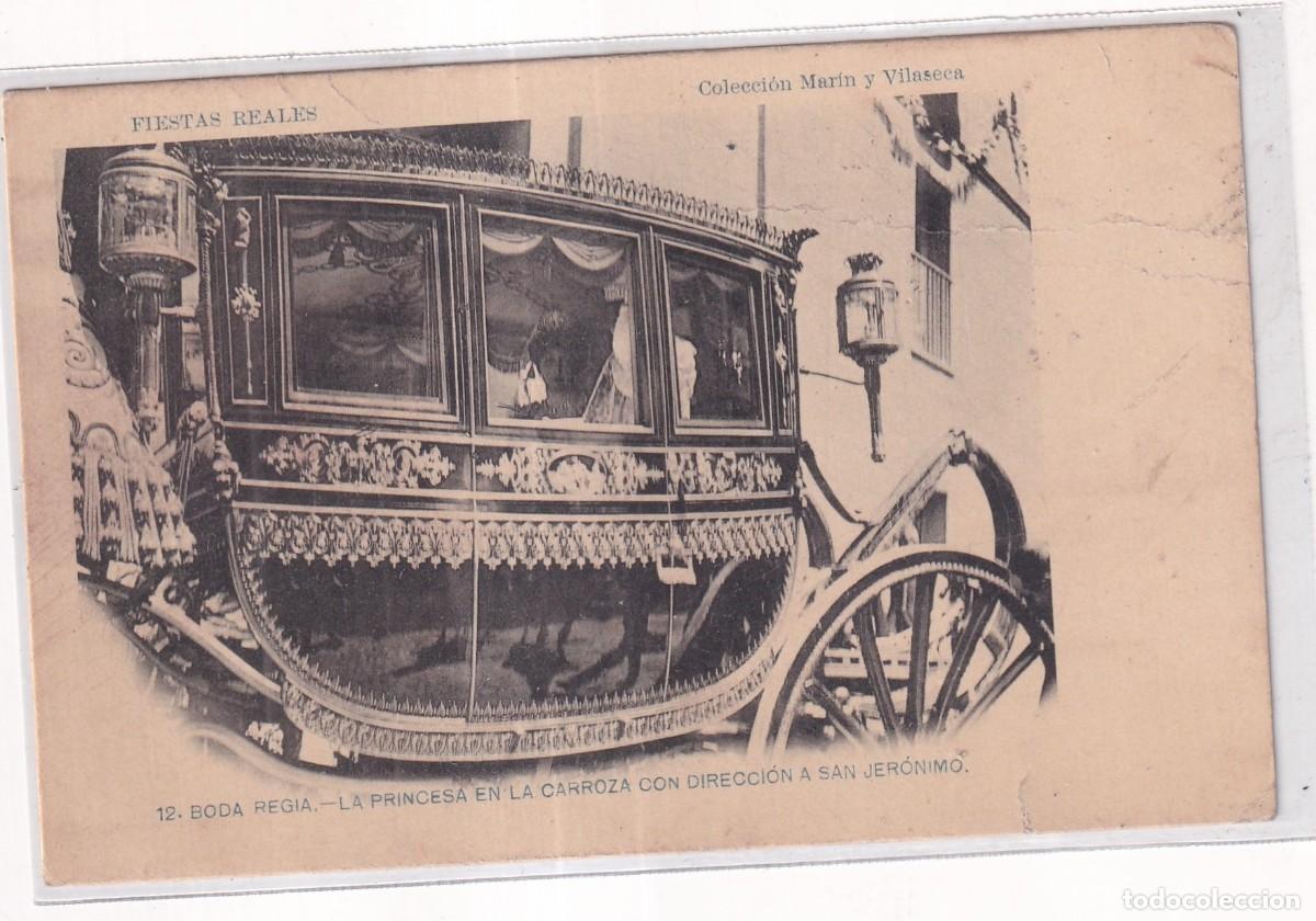 Postales: Fiestas Reales. Colecci&oacute;n Mar&iacute;n y Villaseca. 12 La Princesa en la Carroza direcci&oacute;n S. Jer&oacute;nimo