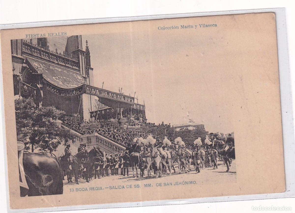 Postales: Fiestas Reales. Colecci&oacute;n Mar&iacute;n y Villaseca. 13 Boda Regia. Salida de SS MM de San Jer&oacute;nimo