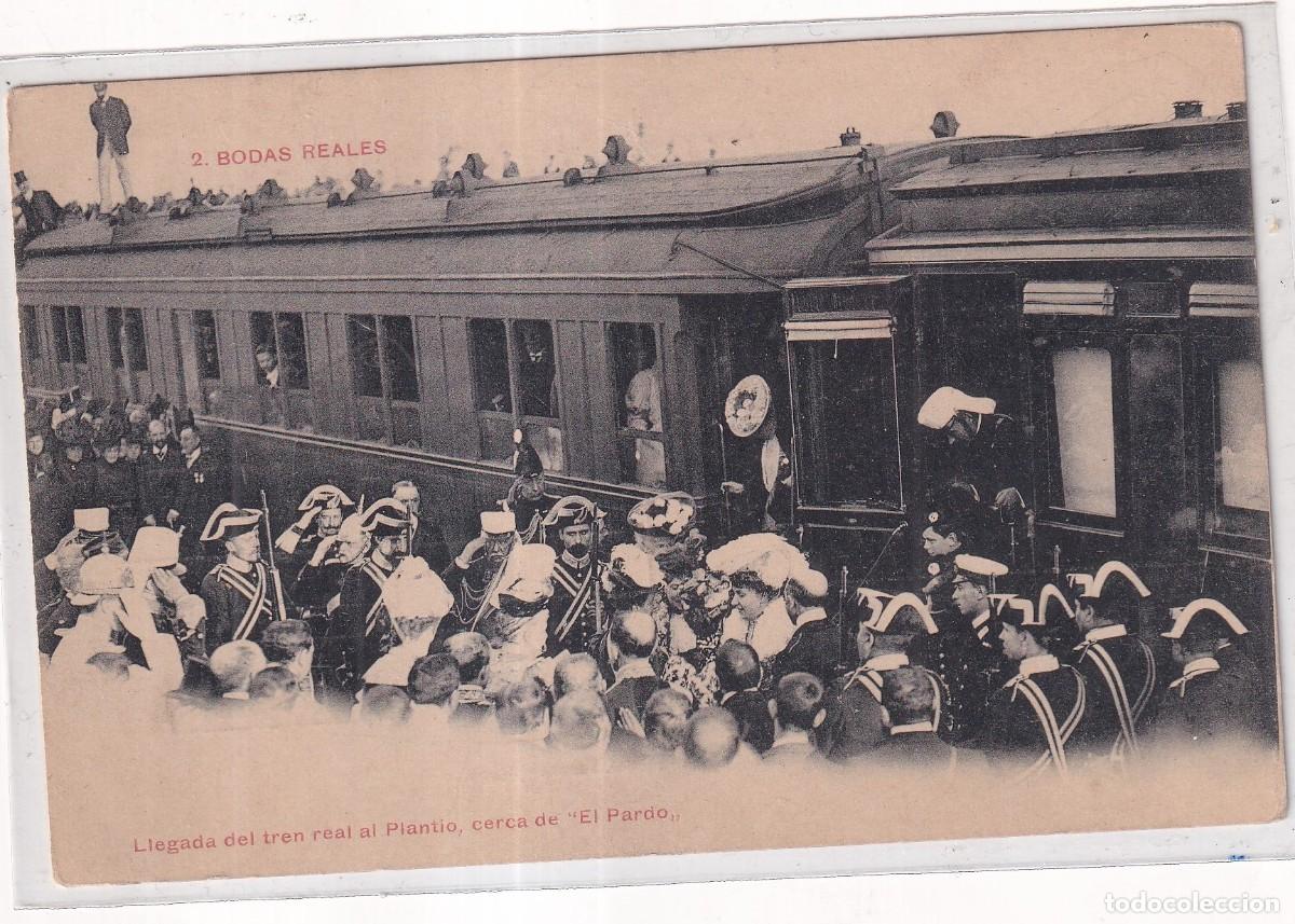 Postales: 2 Bodas Reales. Llegada del tren real al Plantio, cerca del Pardo. Fot Lacoste