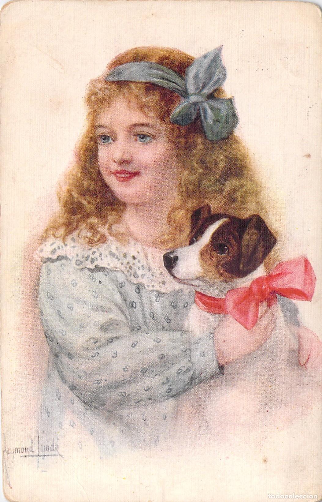 Postales: Postal Ilustrada de Ni&ntilde;a con Perro por Raymond Lynde