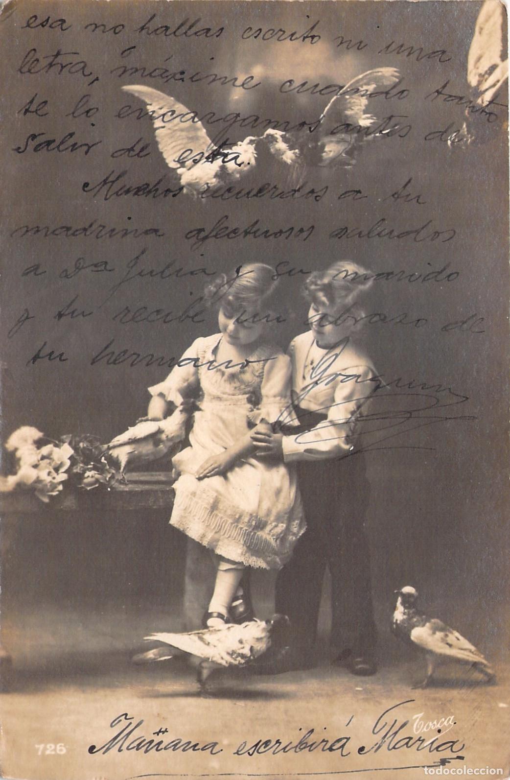 Postales: Postal de Ni&ntilde;os con Palomas Ma&ntilde;ana Escribir&aacute; Mar&iacute;a Madrid