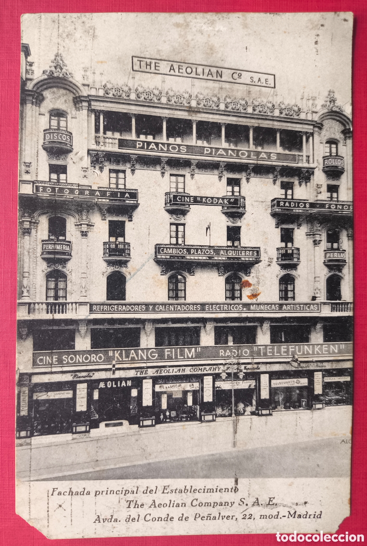 Postales: THE AEOLIAN PIANOS PIANOLAS AVDA. CONDE PE&Ntilde;ALVER POSTAL MADRID C. 1900