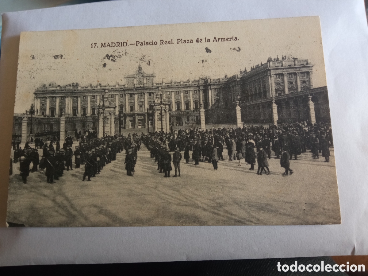 Postales: Antigua postal fotogr&aacute;fica, Madrid, Palacio Real, Plaza de la Armer&iacute;a, sellada y matasellada en 1925