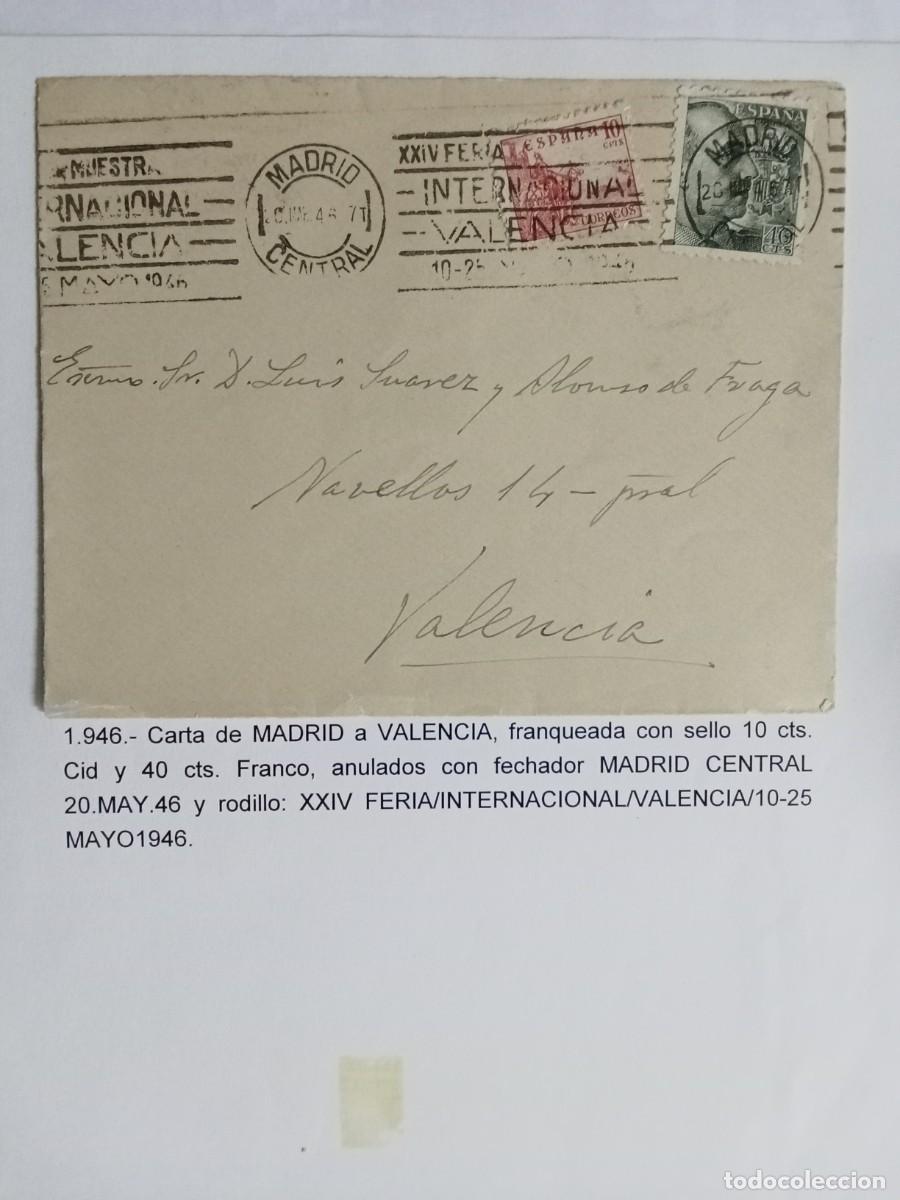 Postales: ESPA&Ntilde;A A&Ntilde;O 1946, CARTA CIRCULADA DE MADRID A VALENCIA, SEG&Uacute;N TEXTO.