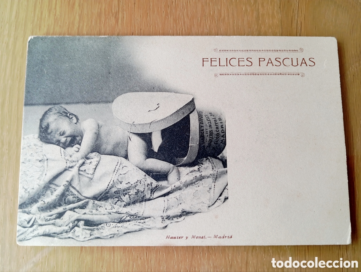 Postales: POSTAL FELICES PASCUAS HAUSER Y MENET MADRID F&Aacute;BRICA Y DEP&Oacute;SITO SOMBREROS INGLESES CALLE FUENCARRAL
