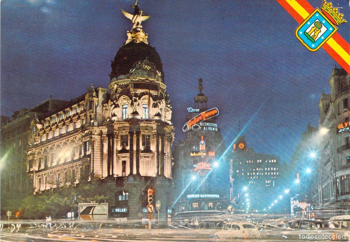 Postales: Postal de Madrid: Calle de Alcal&aacute; y Avenida Jos&eacute; Antonio de Noche