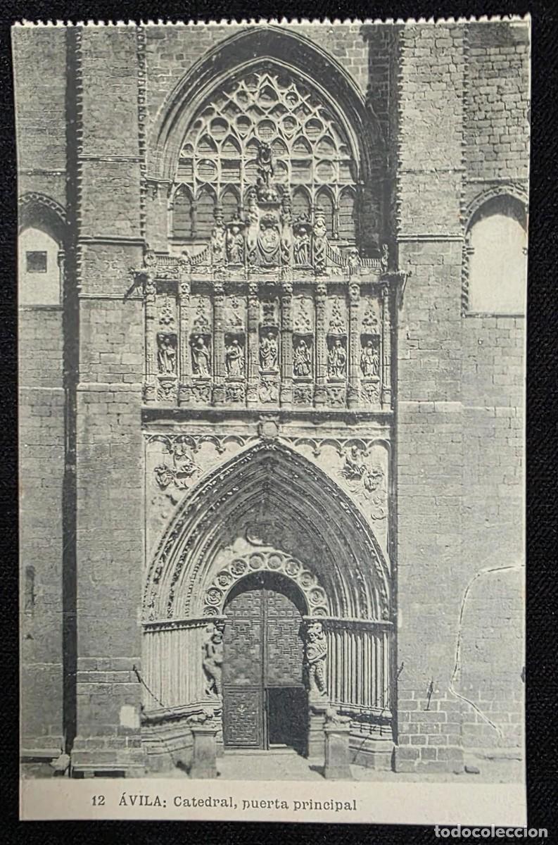Postales: P.986 Postal antigua &Aacute;vila Catedral puerta principal fachada g&oacute;tica Hauser y Menet