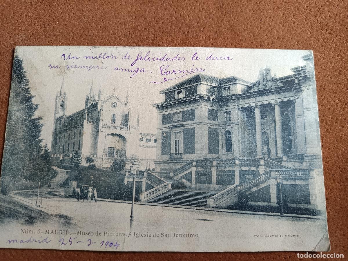 Postales: POSTAL MADRID - MUSEO DE PINTURAS E IGLESIA DE SAN JERONIMO - LAURENT - CIRCULADA 1904