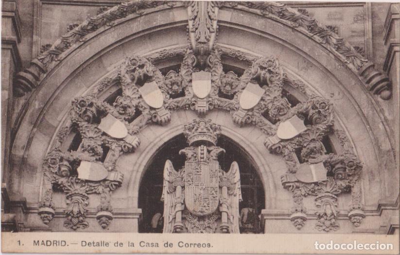 Postales: MADRID, DETALLE DE LA CASA DE CORREOS - CIRCULADA 1919