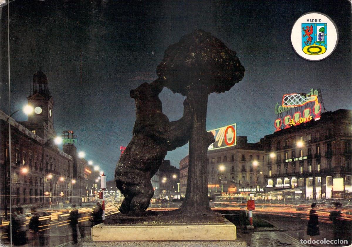 Postales: Postal de Madrid: Puerta del Sol y Monumento al Oso y el Madro&ntilde;o