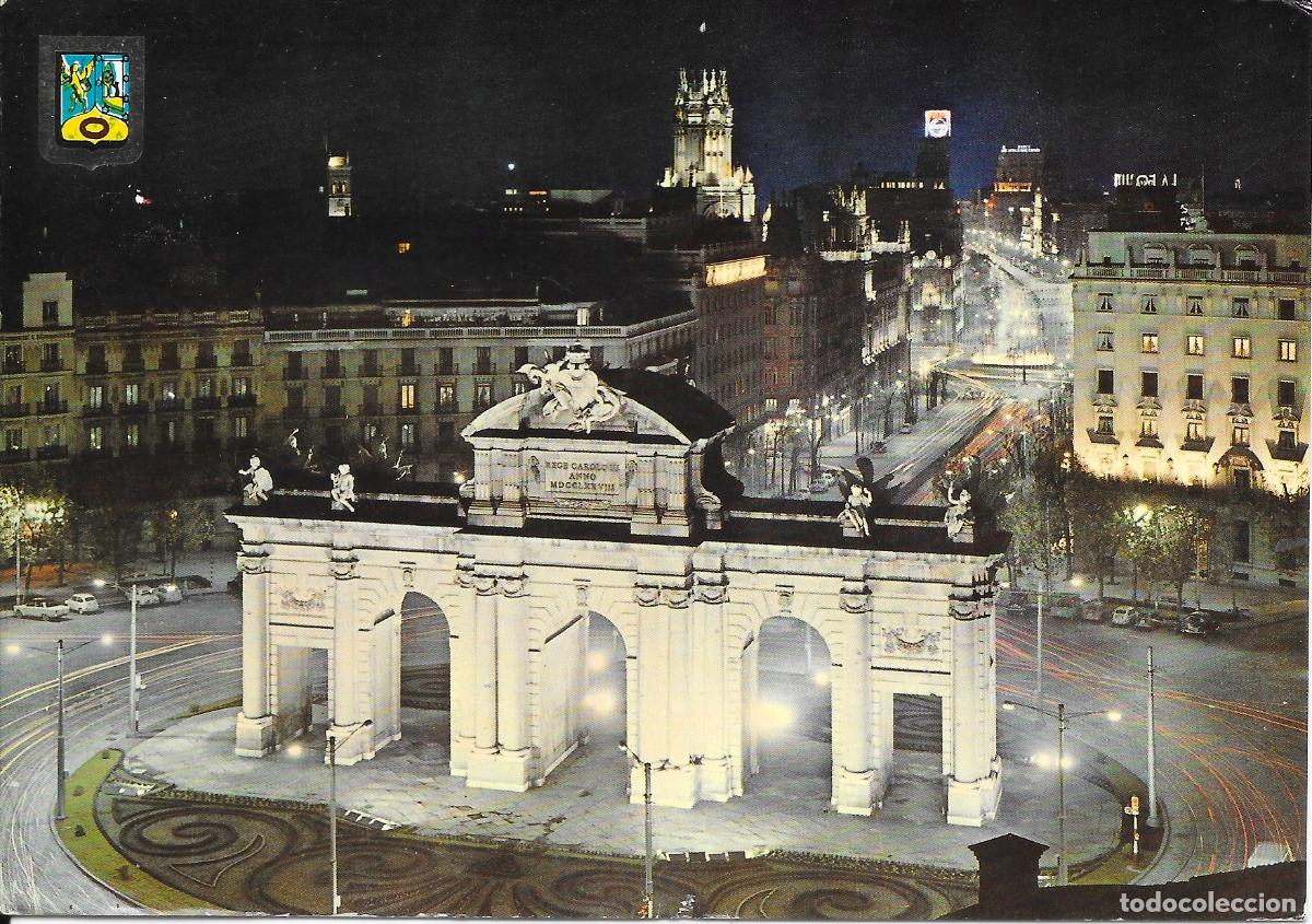 Postales: [POSTAL] Puerta y Calle de Alcal&aacute;. Vista nocturna. Madrid A&ntilde;o 1965 (circulada)
