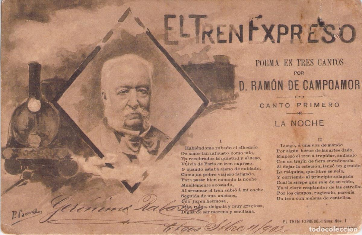 Postales: Postal de Ram&oacute;n de Campoamor El Tren Expreso Canto Primero