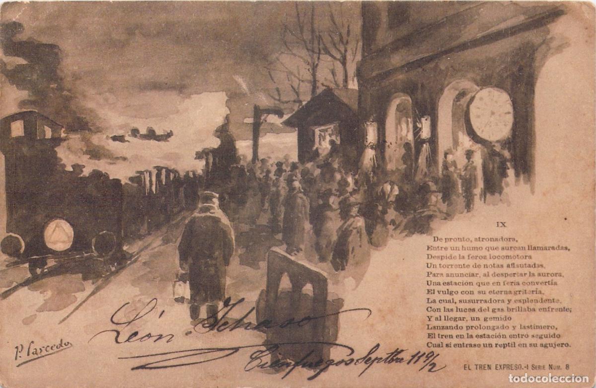 Postales: Tarjeta Postal El Tren Expreso Ilustraci&oacute;n de P. Salcedo Hauser y Menet